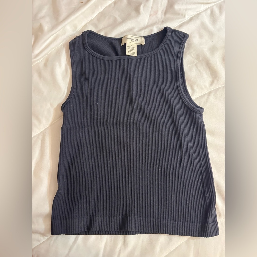 No comment small black tank top Cropped Tank Top Ribbed Sleeveless~